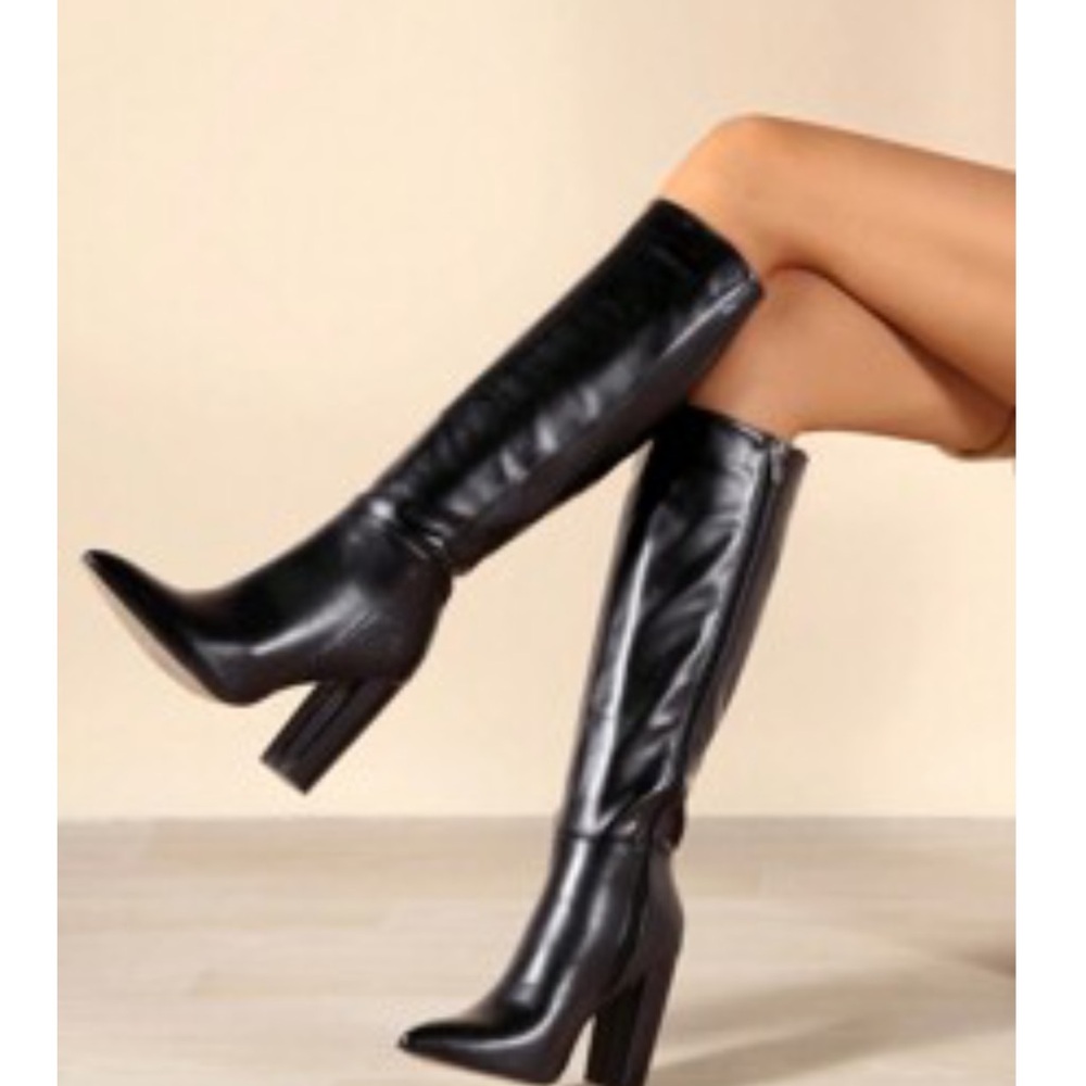SHEIN Black Heeled Knee-High Boots
